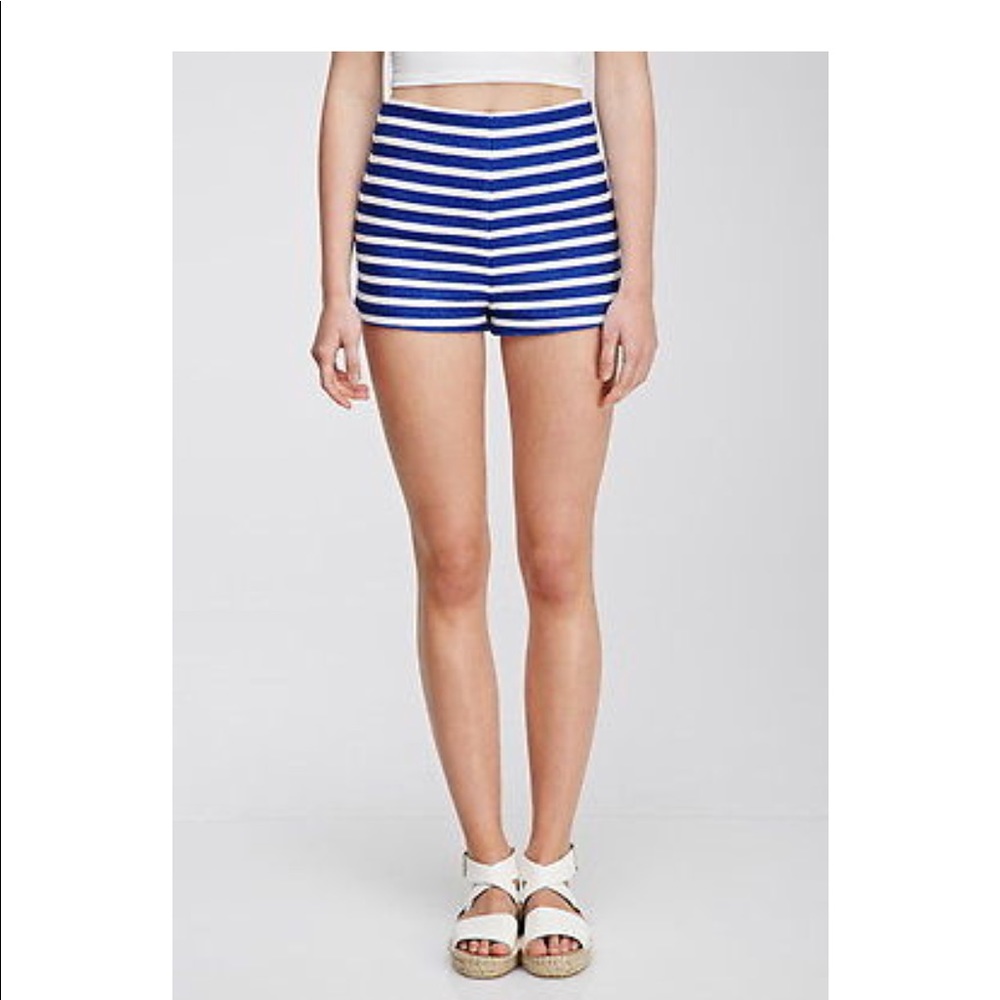 Navy and White Striped High Waisted Shorts